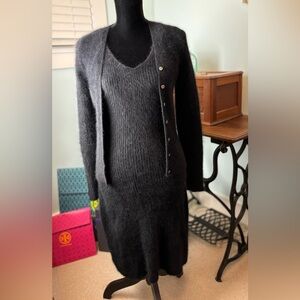 RALPH  Ralph Lauren Angora Black Dress and Cardigan Set, Vintage - Size XS